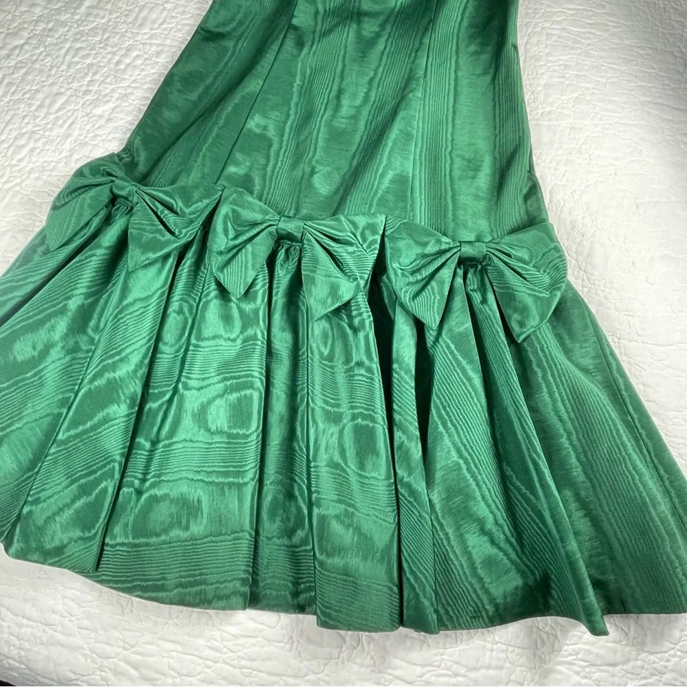🔥Vintage Maggie Breen Puffed Sleeve Bows Midi Green Dress - Picture 6 of 12